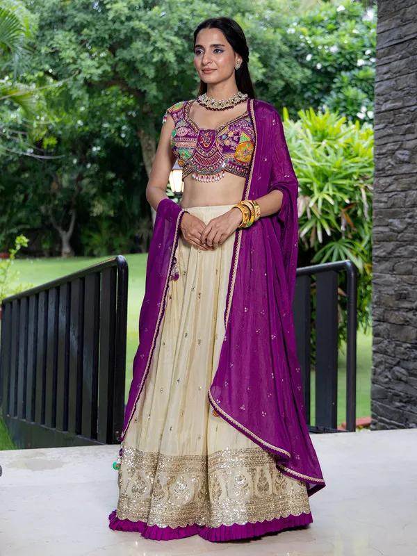 Violet silk wedding wear lehenga choli for woman