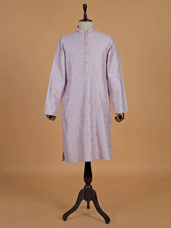 Violet trendy textured silk kurta suit for men