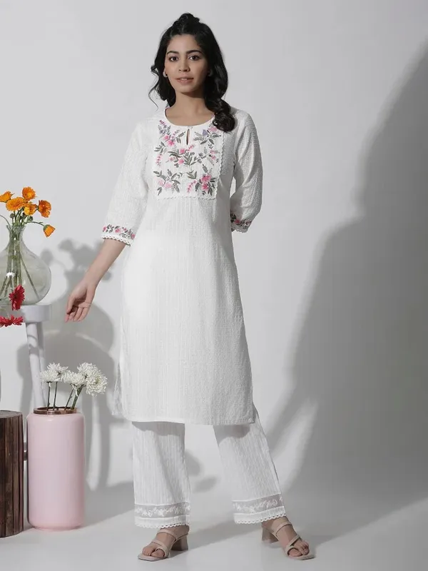 W cotton white embroidery kurti