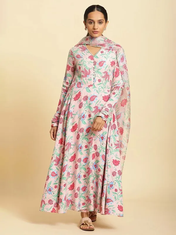 W light pink printed kurti set