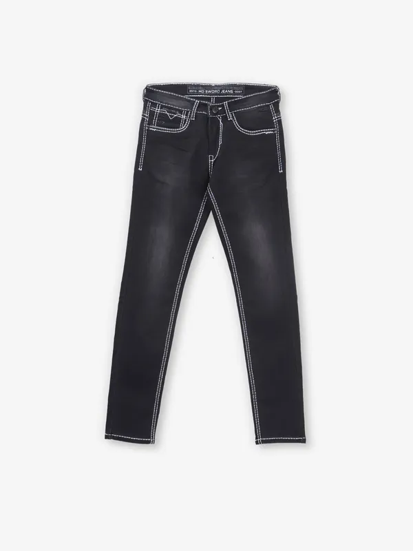 Washed black stitched pattern jeans from MD SWORD