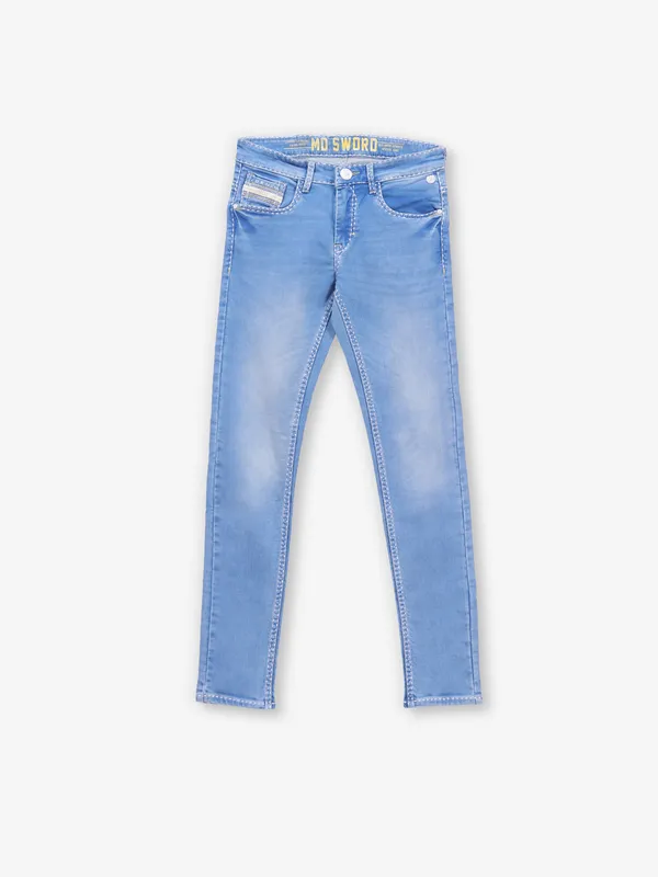 Washed light blue denim jeans from MD SWORD