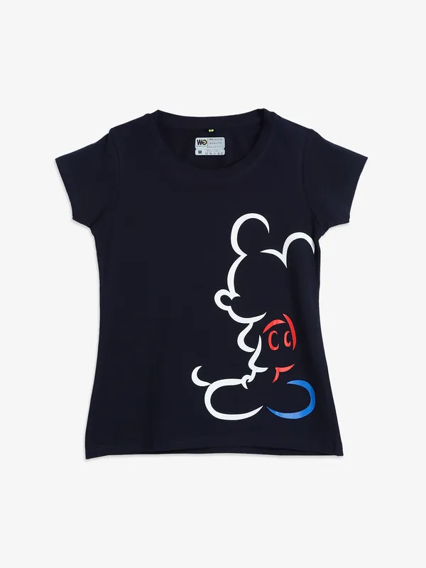 Wat a Gal dark navy cotton printed t shirt