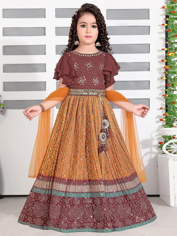 Wedding brown and orange georgette lehenga choli