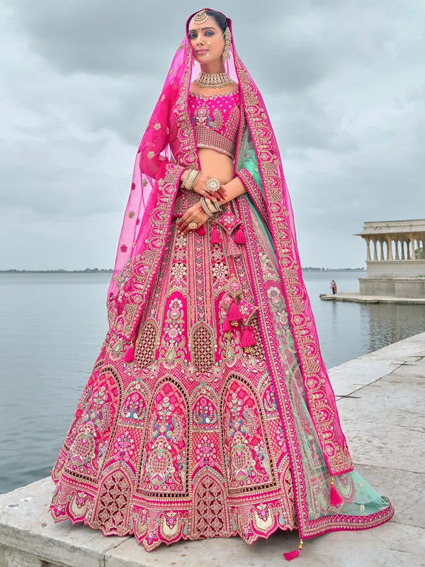 Wedding collection pink silk unstitched lehenga choli