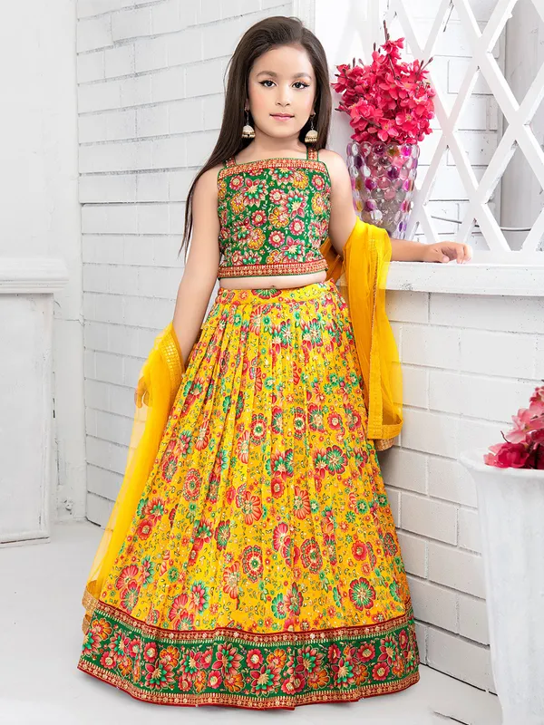 Wedding look bright yellow georgette lehenga choli