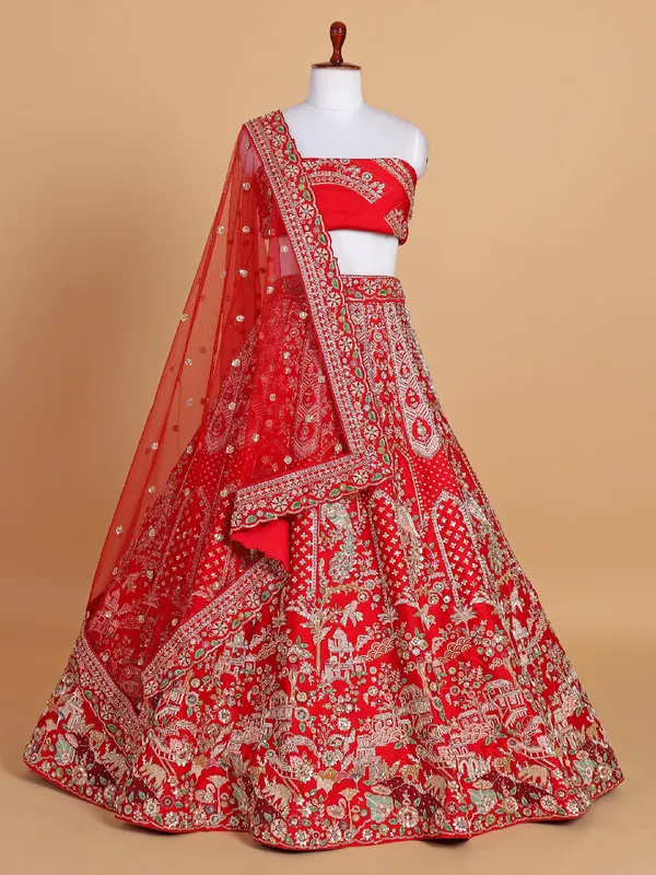 Wedding special red lehenga choli crafted from silk fabric