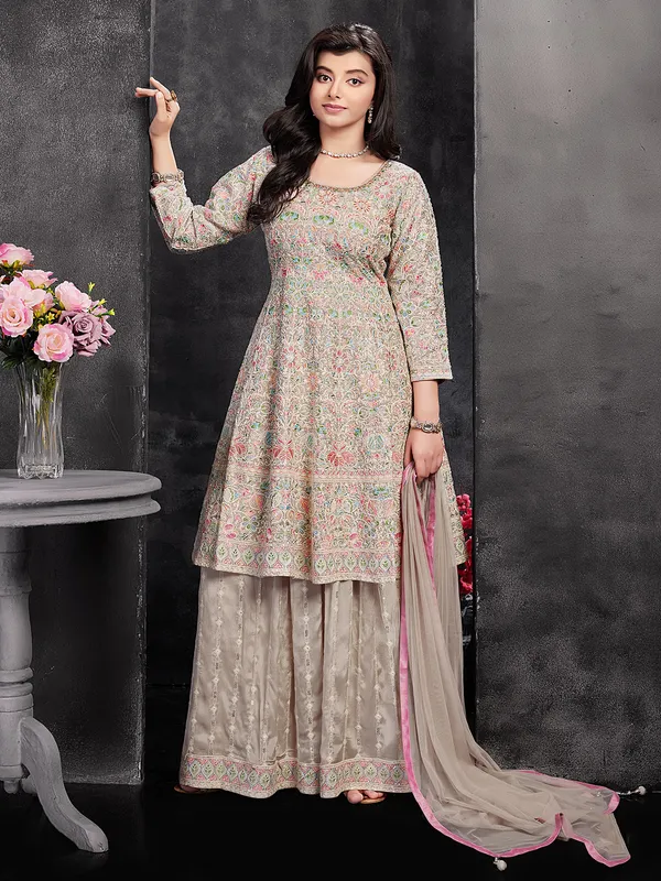 Wedding style beige organza palazzo suit