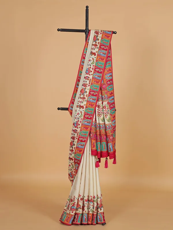 Wedding style beige silk saree