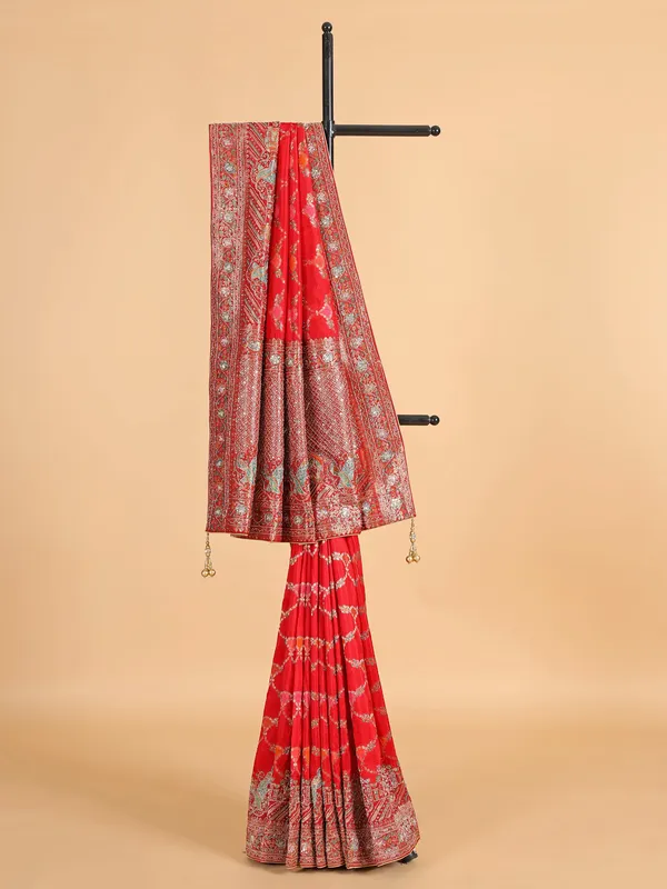 Wedding style red silk saree