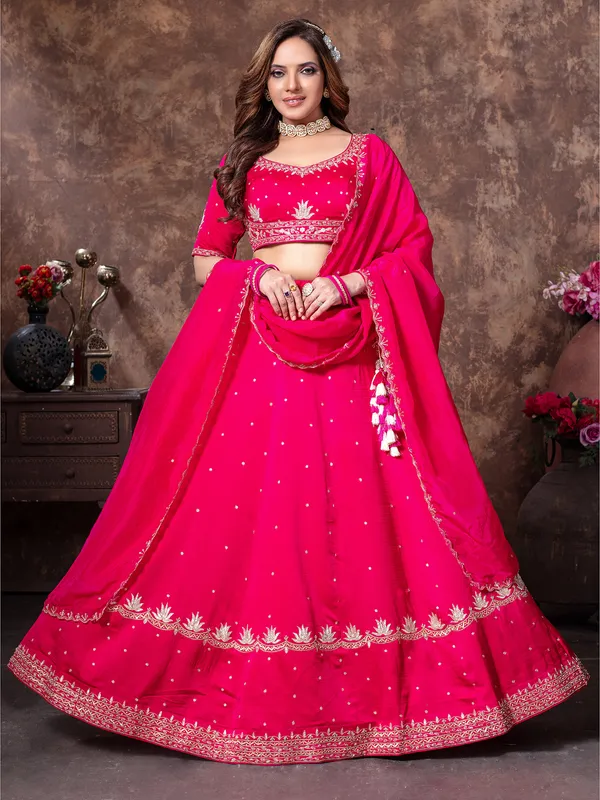 Wedding style silk rani pink lehenga choli