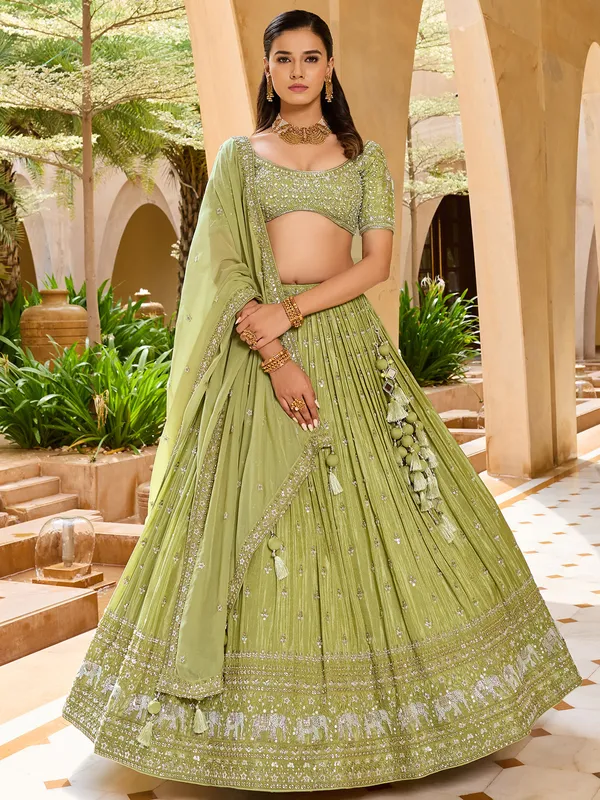 Wedding wear light green silk lehenga choli