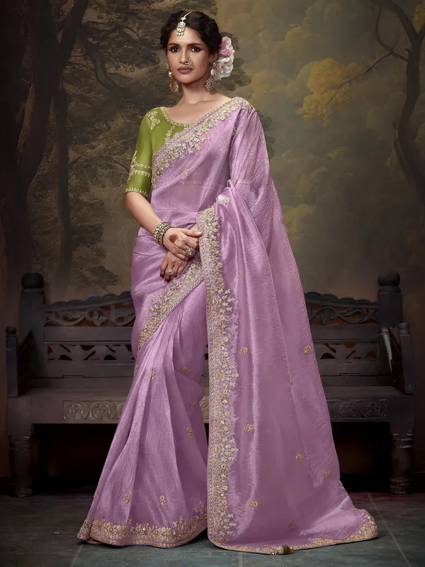 Wedding wear light pink crepe silk saree