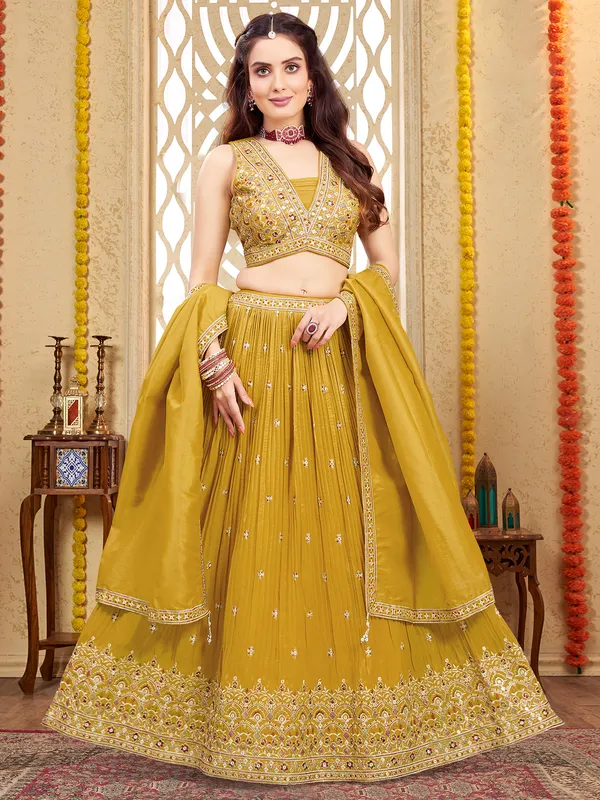 Wedding wear mustard yellow silk lehenga choli