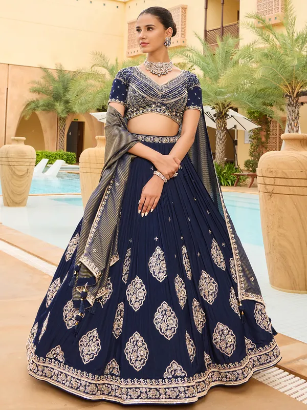 Wedding wear navy lehenga choli in silk