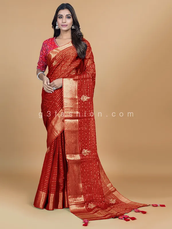 Wedding wear red organza saree