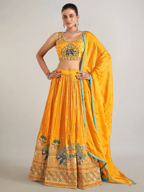 Wedding wear silk lehenga choli in mustard yellow