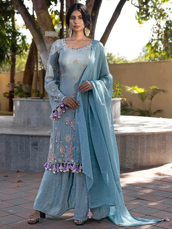 Wedding wear silk pastel blue palazzo suit