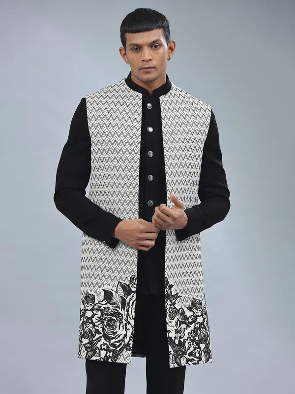 White and black terry rayon indowestern