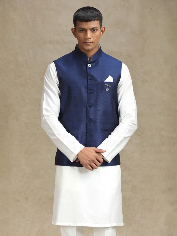 White and navy waistcoat set for weddings and festivals