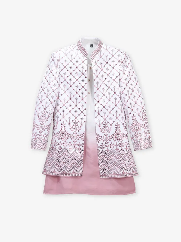 White and pastel pink Indowestern for boys