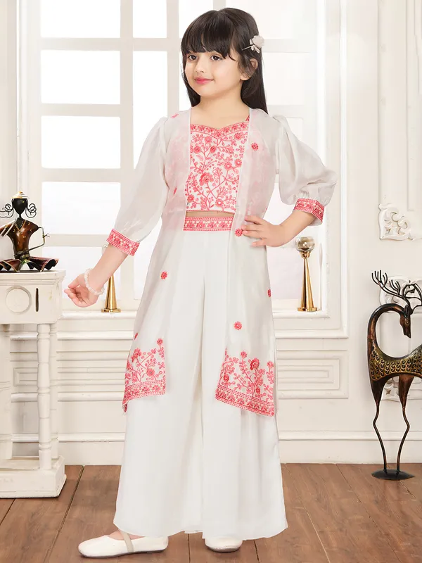 White and red jacket style palazzo suit