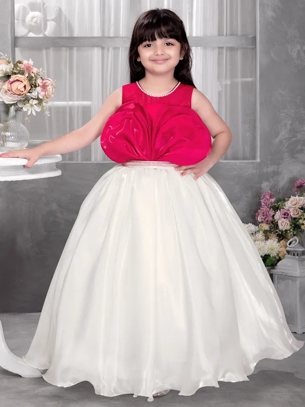 White and red silk gorgeous frock for little girl