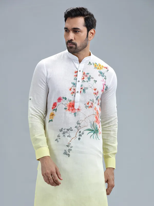 White and yellow ombre style kurta suit