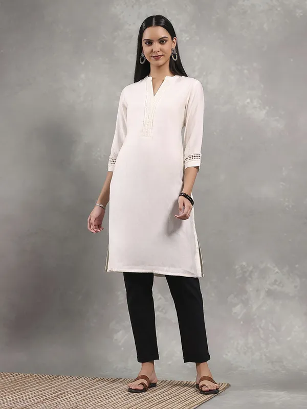 White casual wear cotton kurti for women
