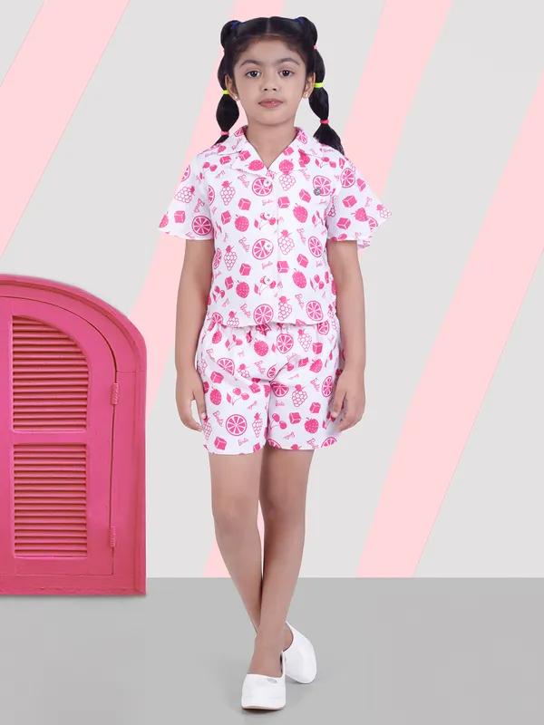 White co-ord set with pink prints