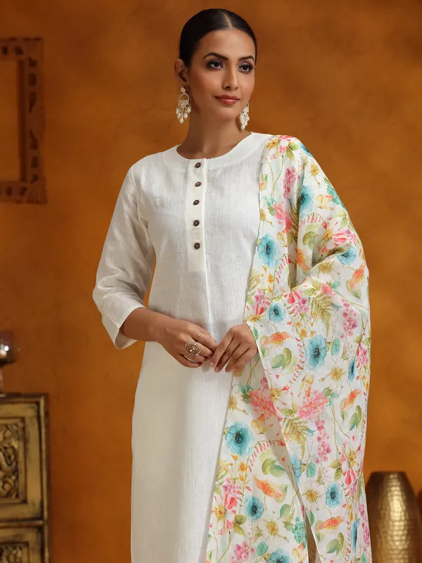 White cotton festive wear salwar suit