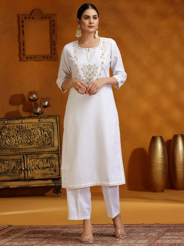 White cotton kurti set for festive wear