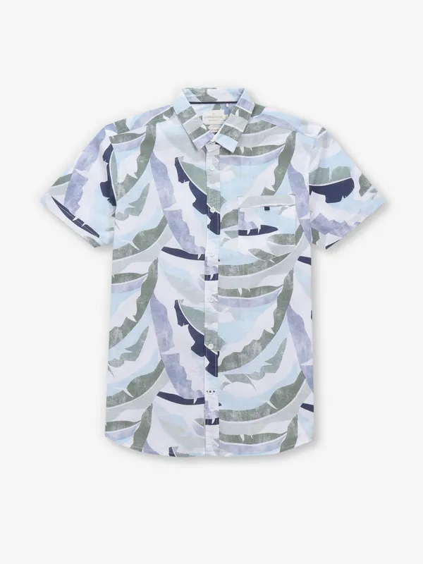 White cotton printed shirt for mens