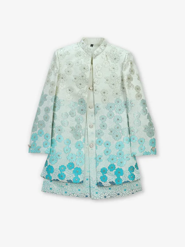 White cotton silk indo-western setfor boys