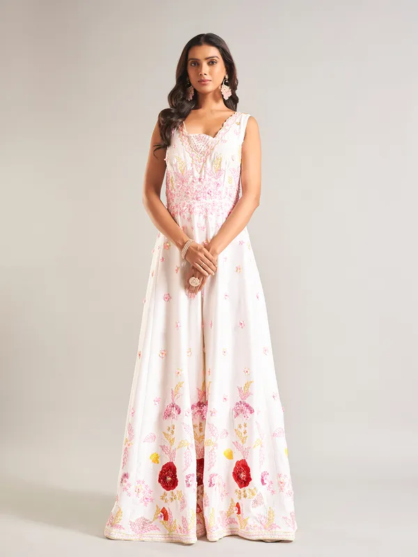 White cotton silk palazzo salwar suit