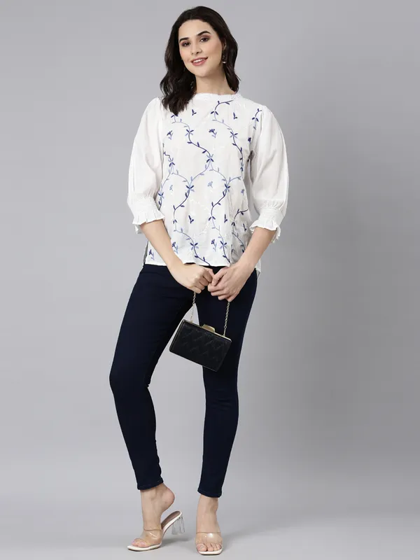 White cotton top with thread work