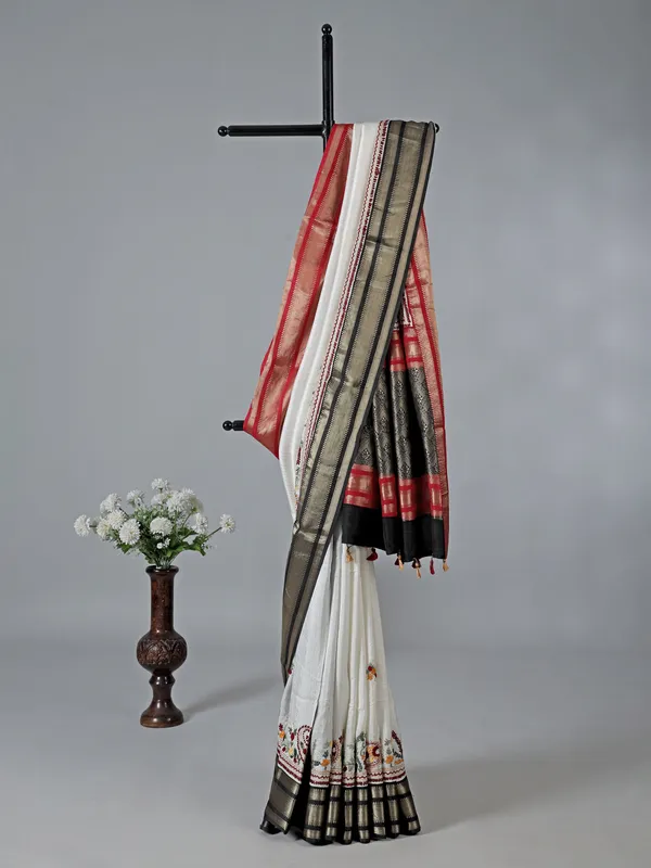 White dola silk wedding wear saree with sequins