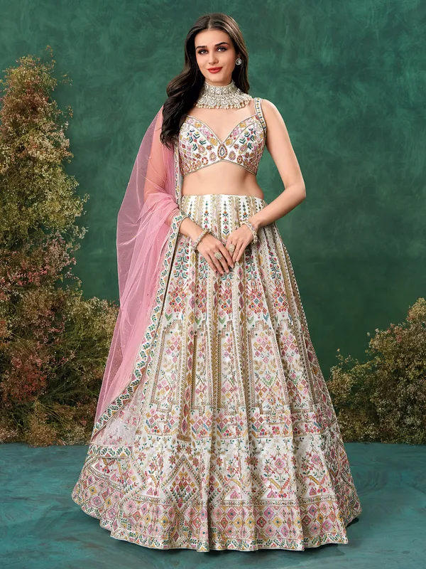 White embropidary worked georgette lehenga choli