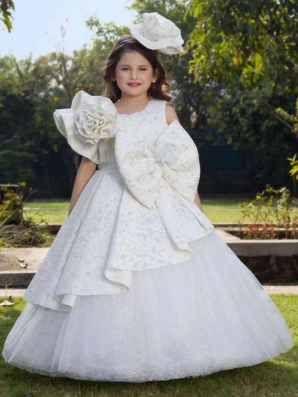 White floor length gown in soft net