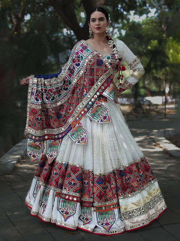 White georgette lehenga choli for navratri