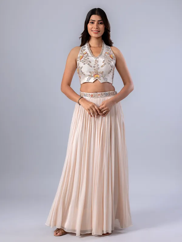 White georgette lehenga choli for reception wear