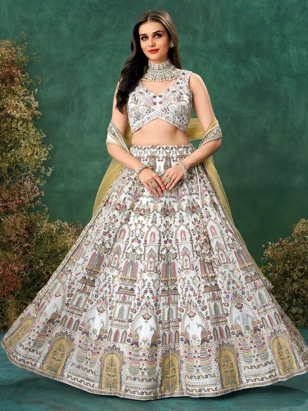 White georgette lehenga choli with embroidery