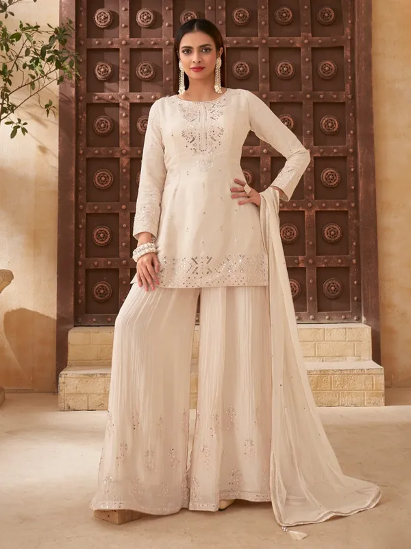White georgette palazzo suit for women festive wear