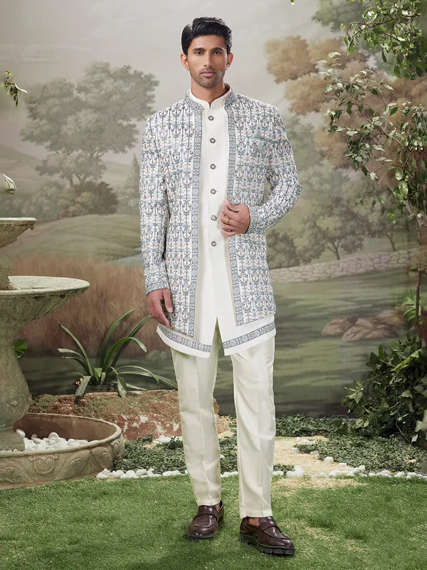 White indo western Set with festive sequins