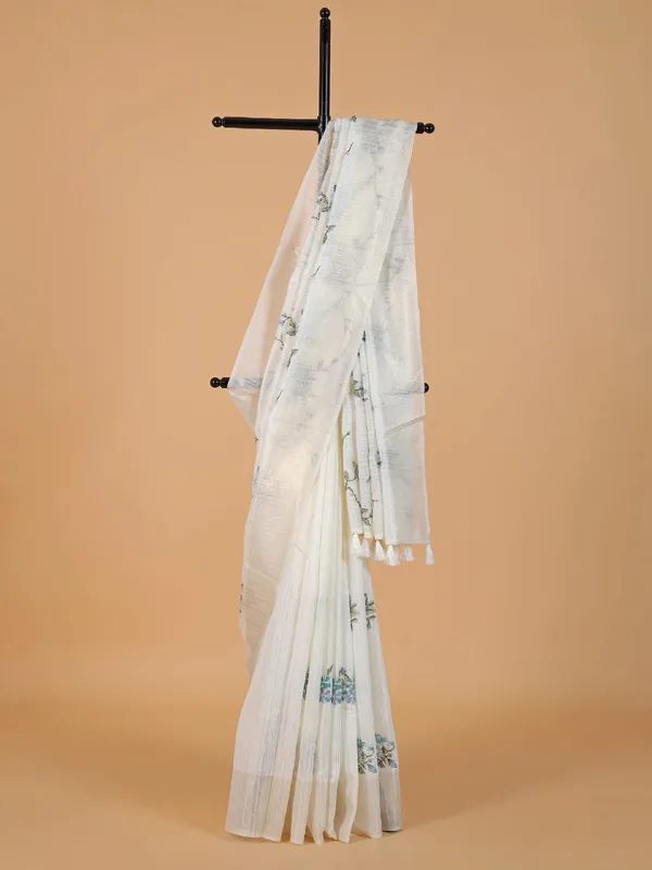 White linen embroidery saree