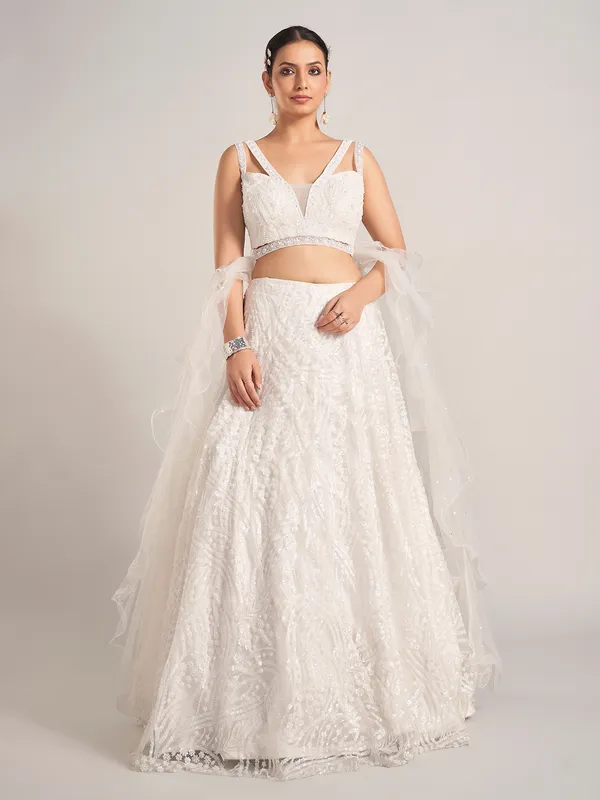 White net ruffle dupatta reception lehenga choli