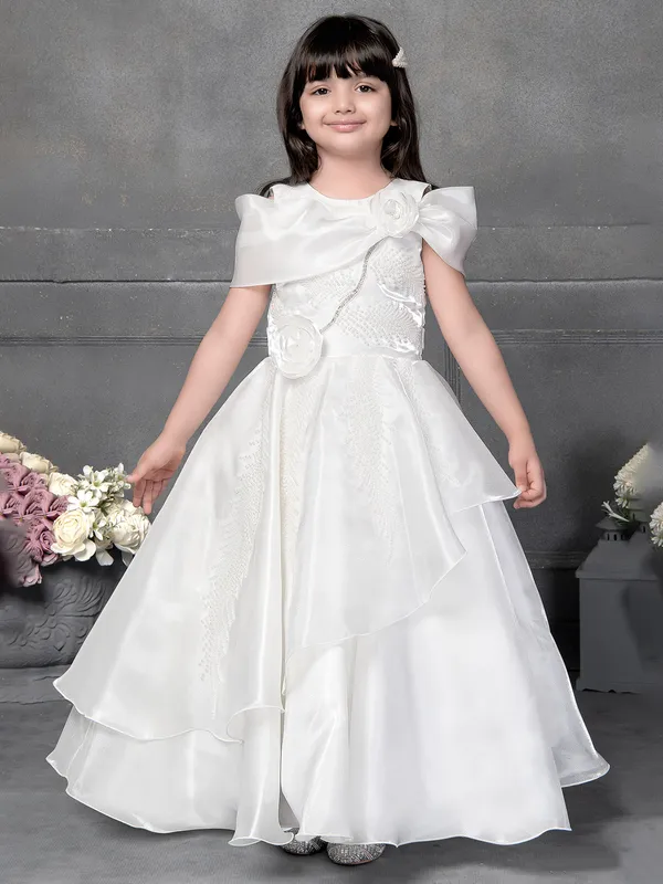 White organza floor length frock for girls