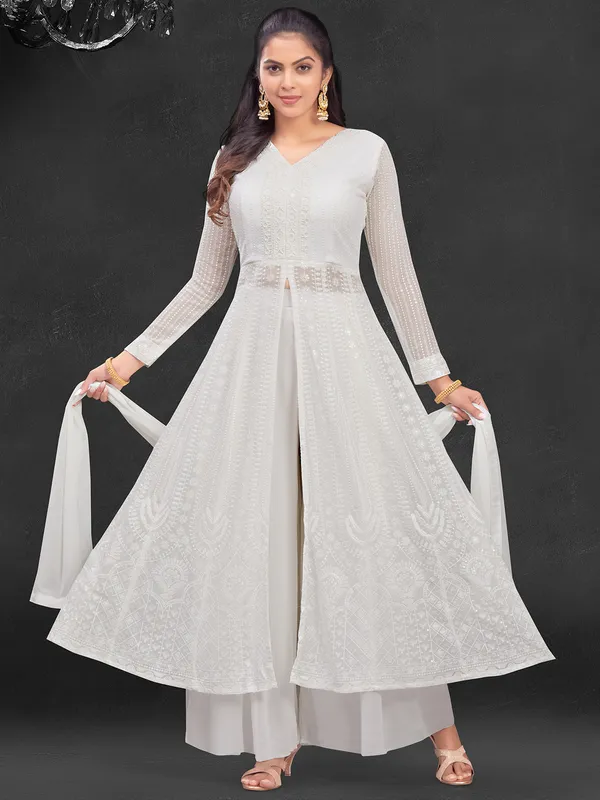 White palazzo salwar suit in georgette