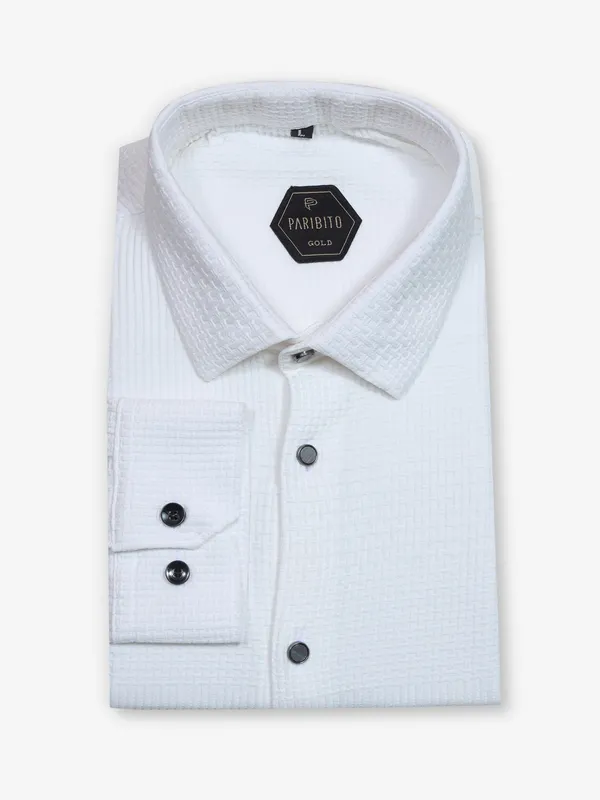 White party wear shirt in textured cotton