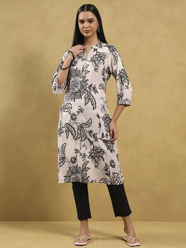 White printed cotton kurti for women casual wear